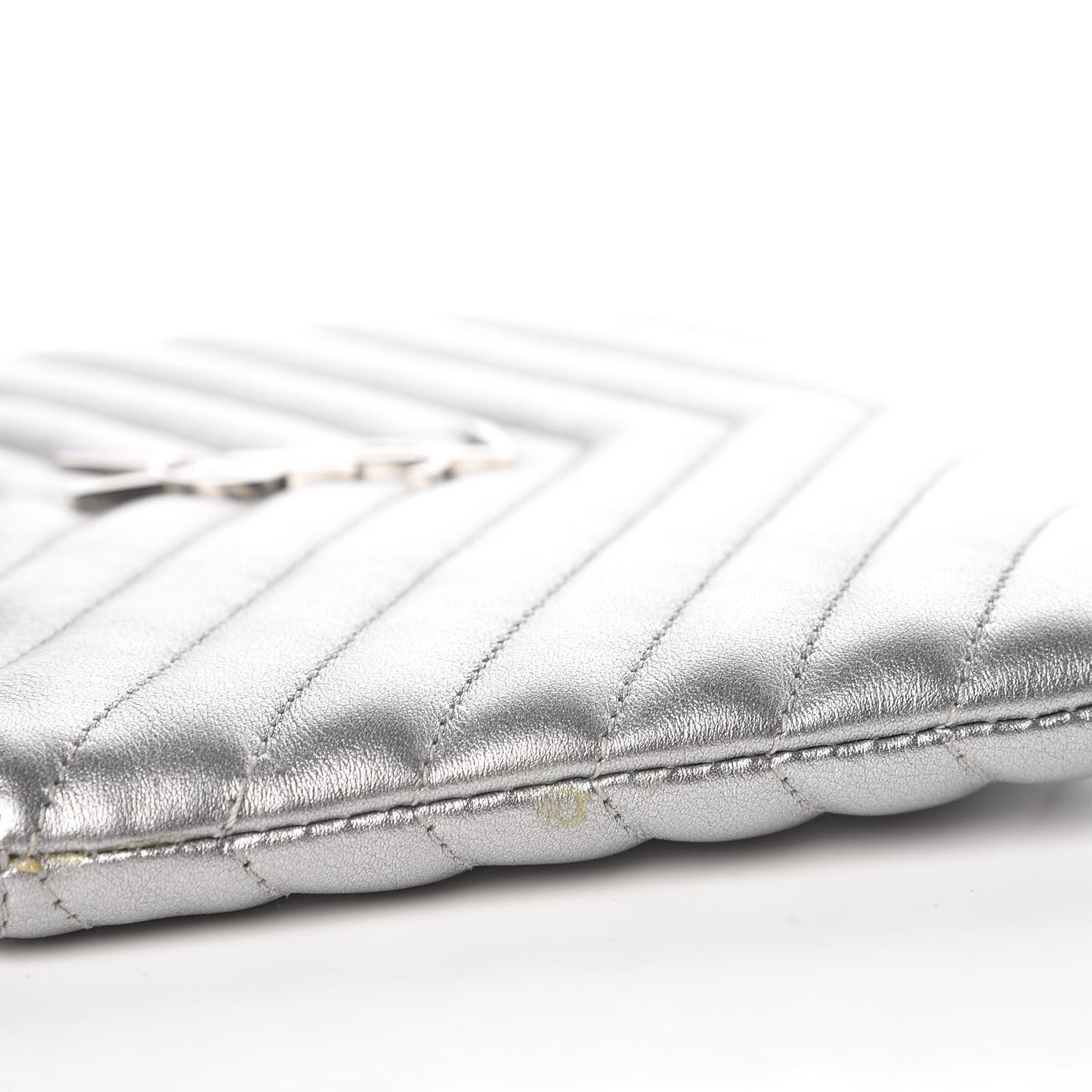 Metallic Calfskin Matelasse Chevron Monogram Pouch Silver