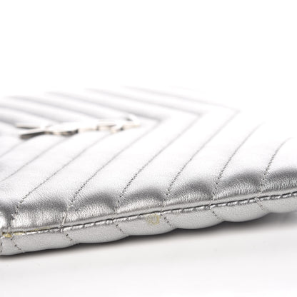 Saint Laurent Metallic Calfskin Matelasse Chevron Monogram Pouch Silver 14 of 16