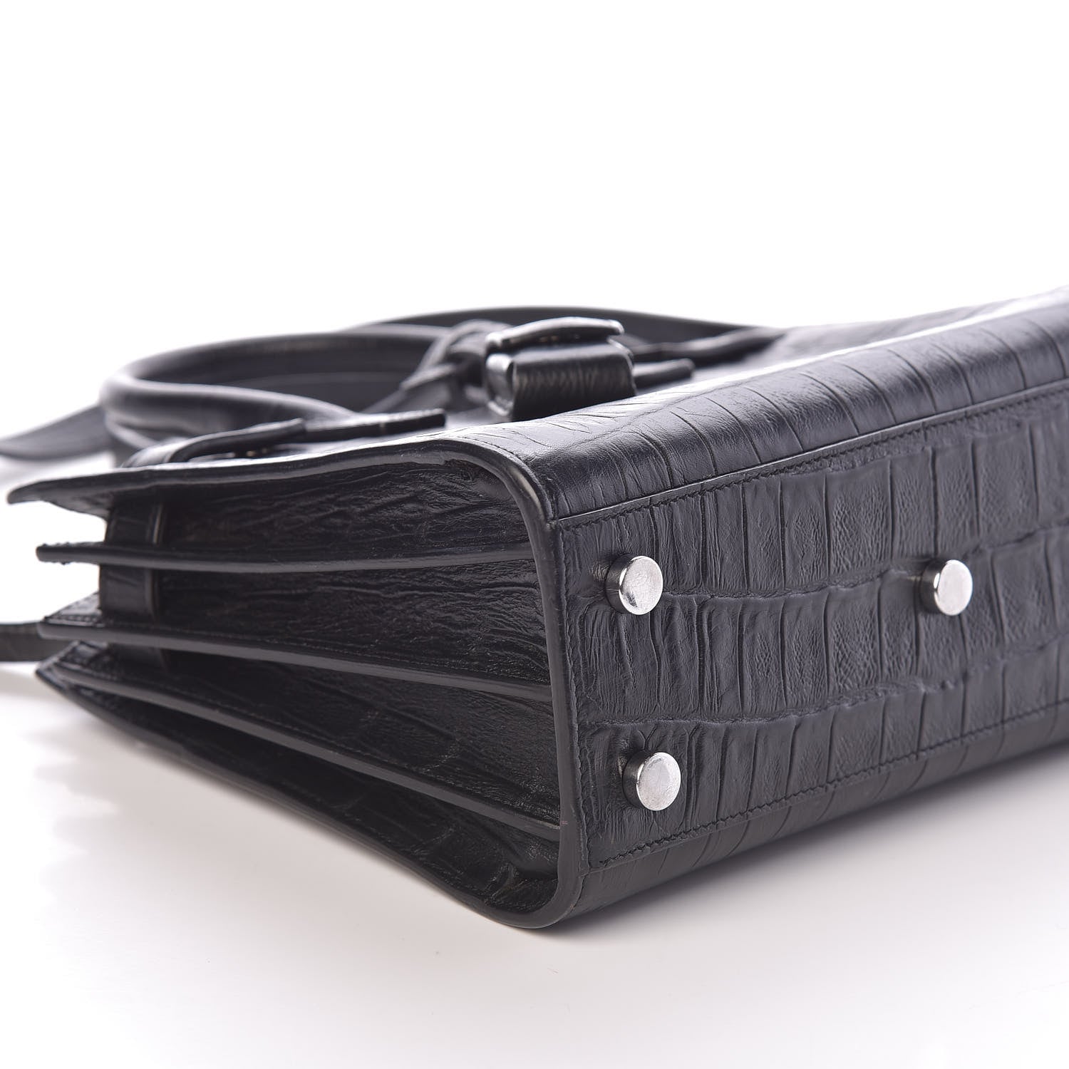 Saint Laurent Calfskin Crocodile Embossed Nano Sac De Jour Black 7 of 9