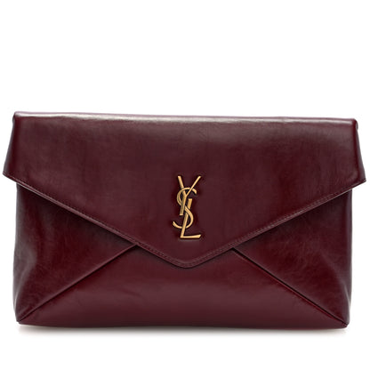 Saint Laurent Lambskin Large Cassandre Envelope Pouch Dark Ruby 1 of 6
