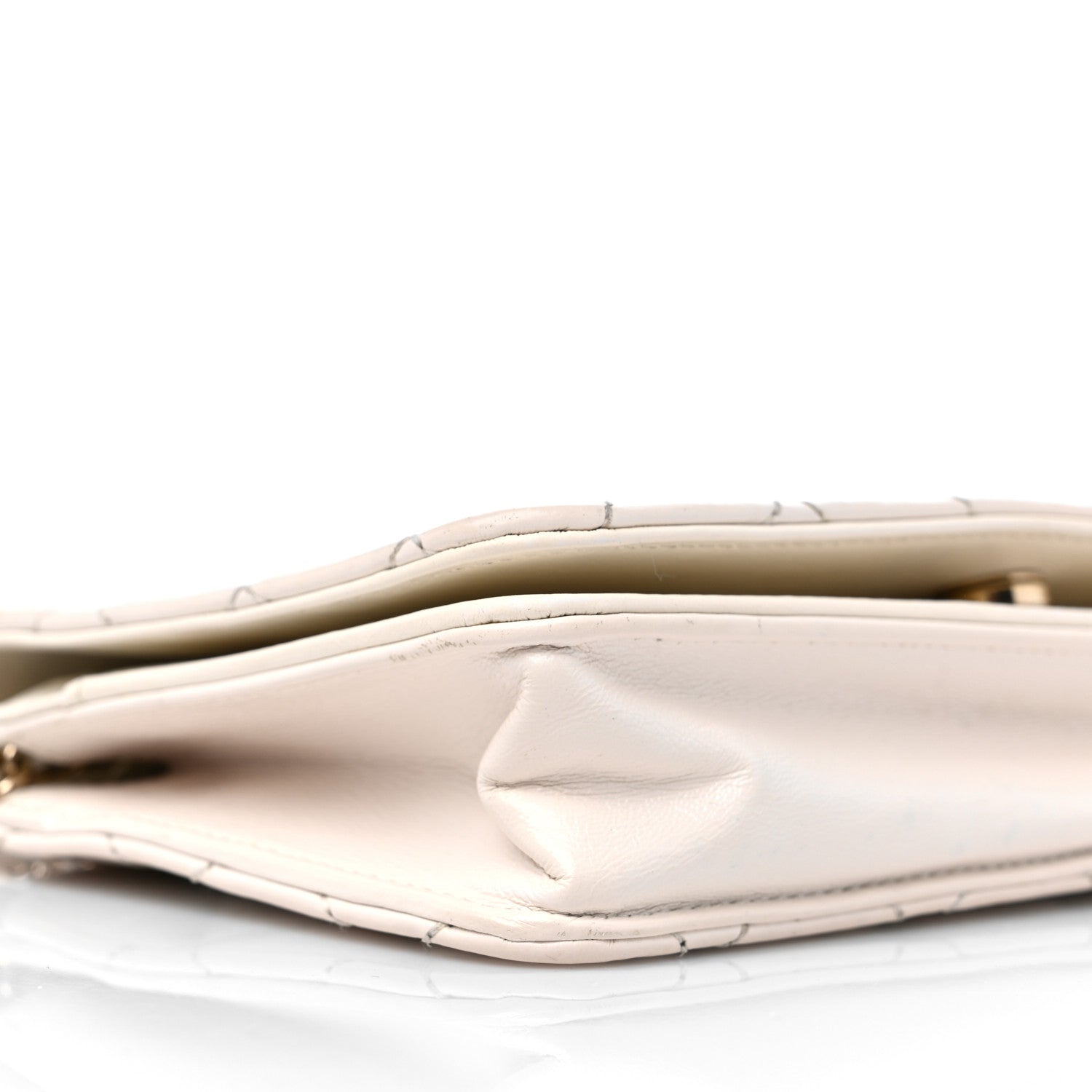 Chanel Aged Calfskin Chevron Wallet On Chain WOC White 9 of 15