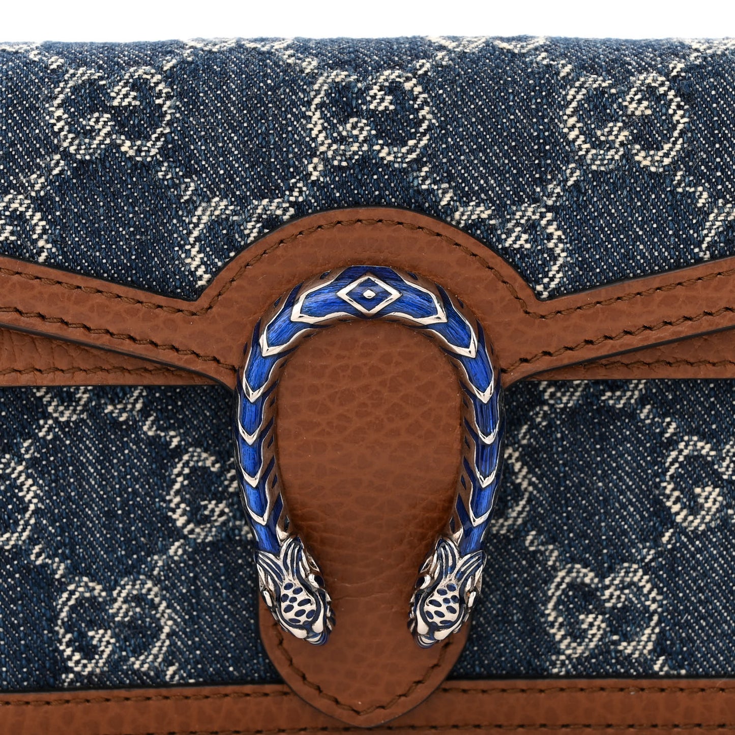 New Denim GG Monogram Dollar Calfskin Enamel Super Mini Dionysus Shoulder Bag Blue Tea Cuir Epilog Electric Blue