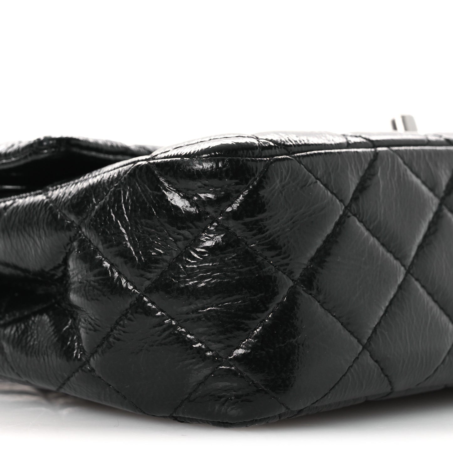 Distressed Patent Quilted Medium Double Flap Black
