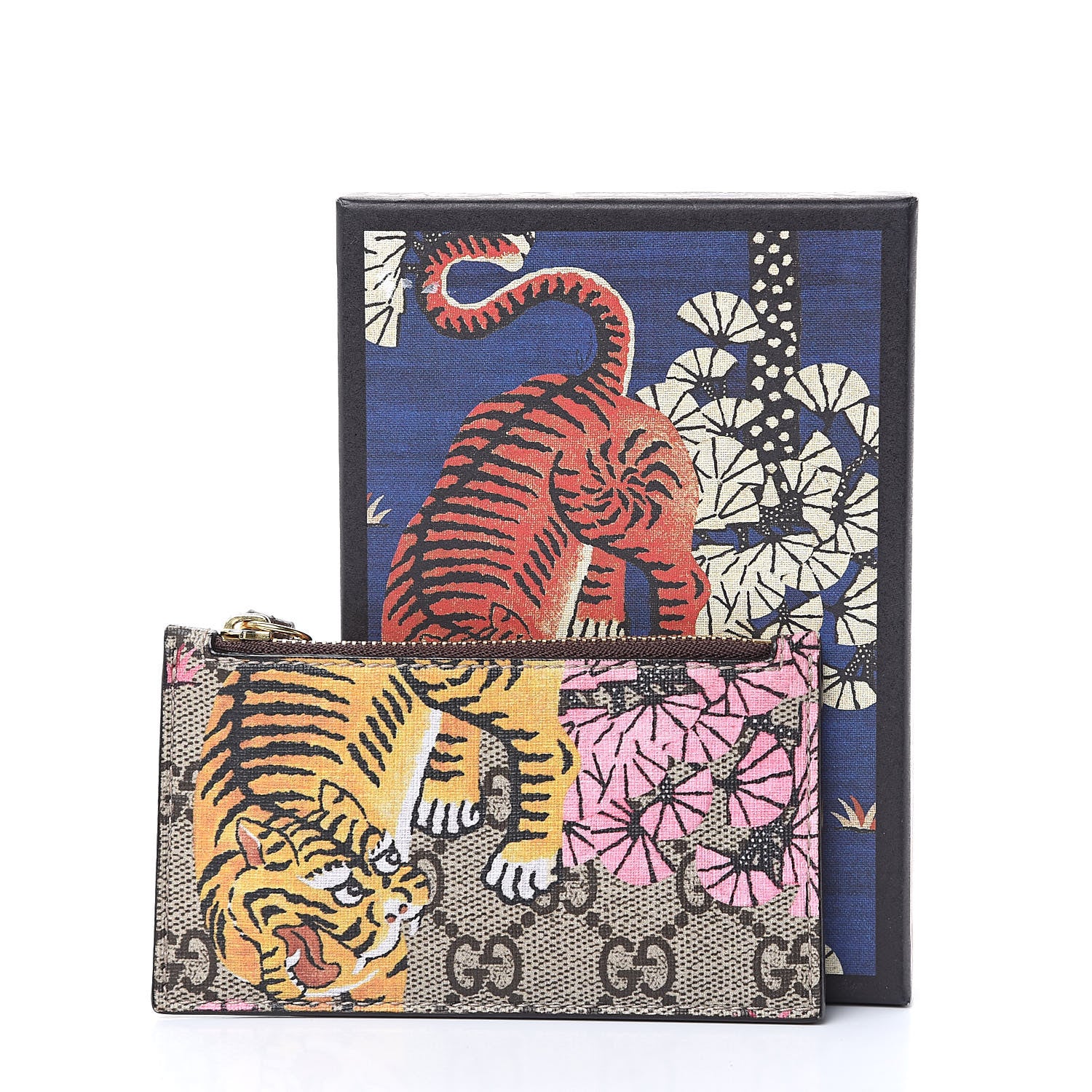 Gucci GG Supreme Monogram Bengal Coin Case Card Holder Beige Crop Pink New Acero 8 of 8