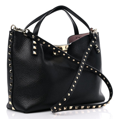 Valentino Garavani Grained Calfskin Small Rockstud Flip Lock Tote Black Rose Quartz 4 of 9