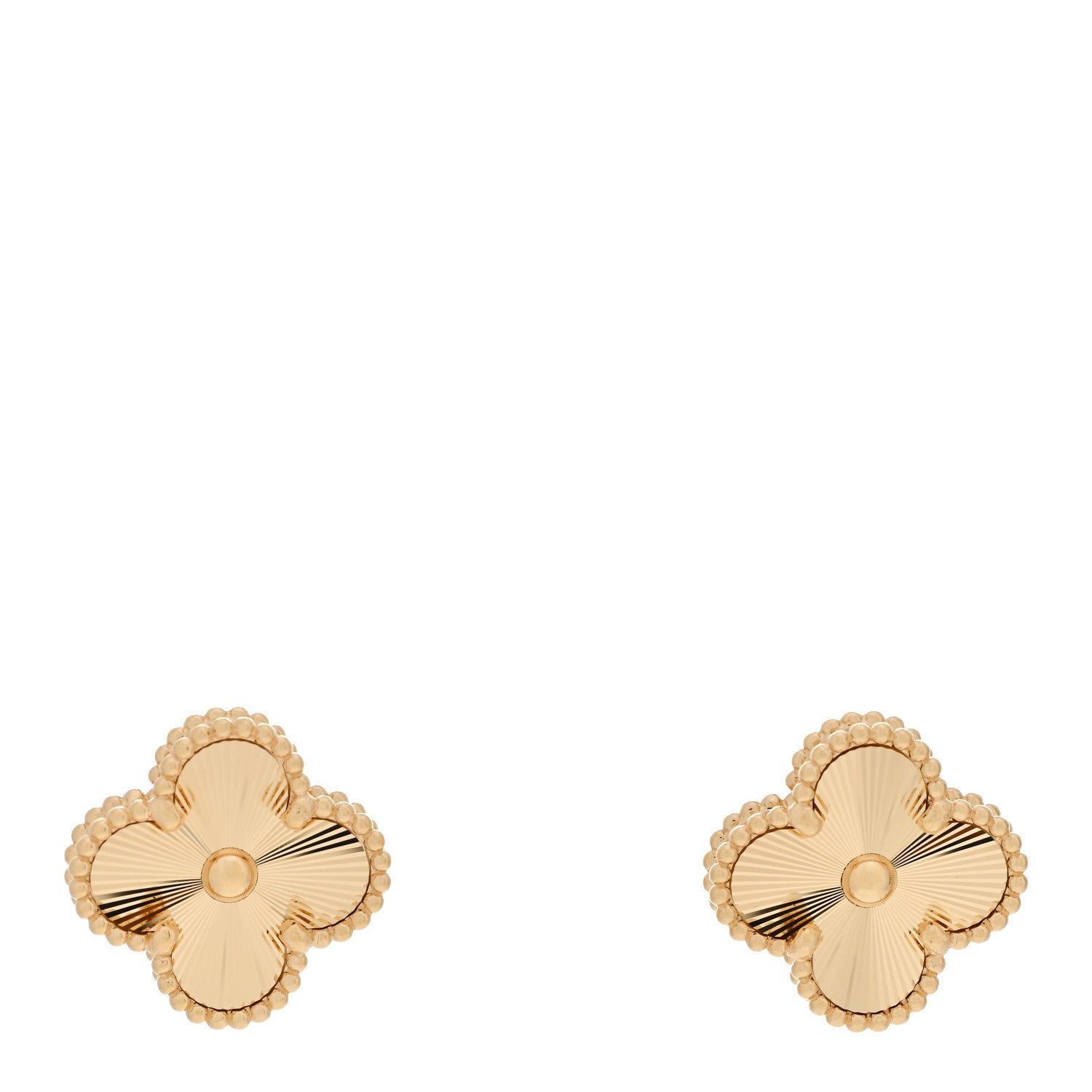 Van Cleef & Arpels 18K Yellow Gold Guilloche Vintage Alhambra Earrings 1 of 6
