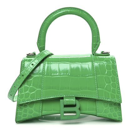 Balenciaga Shiny Calfskin Tonal B Crocodile Embossed Hourglass Top Handle Bag XS Vivid Green 1 of 11