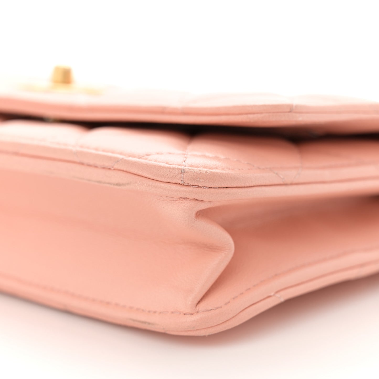 Lambskin Quilted CC Pearl Crush Wallet on Chain WOC Light Orange