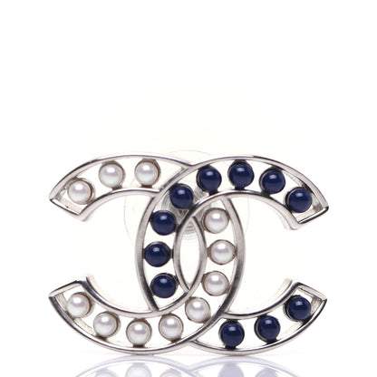 Chanel Pearl Beaded CC Earrings Silver White Blue 5 of 9