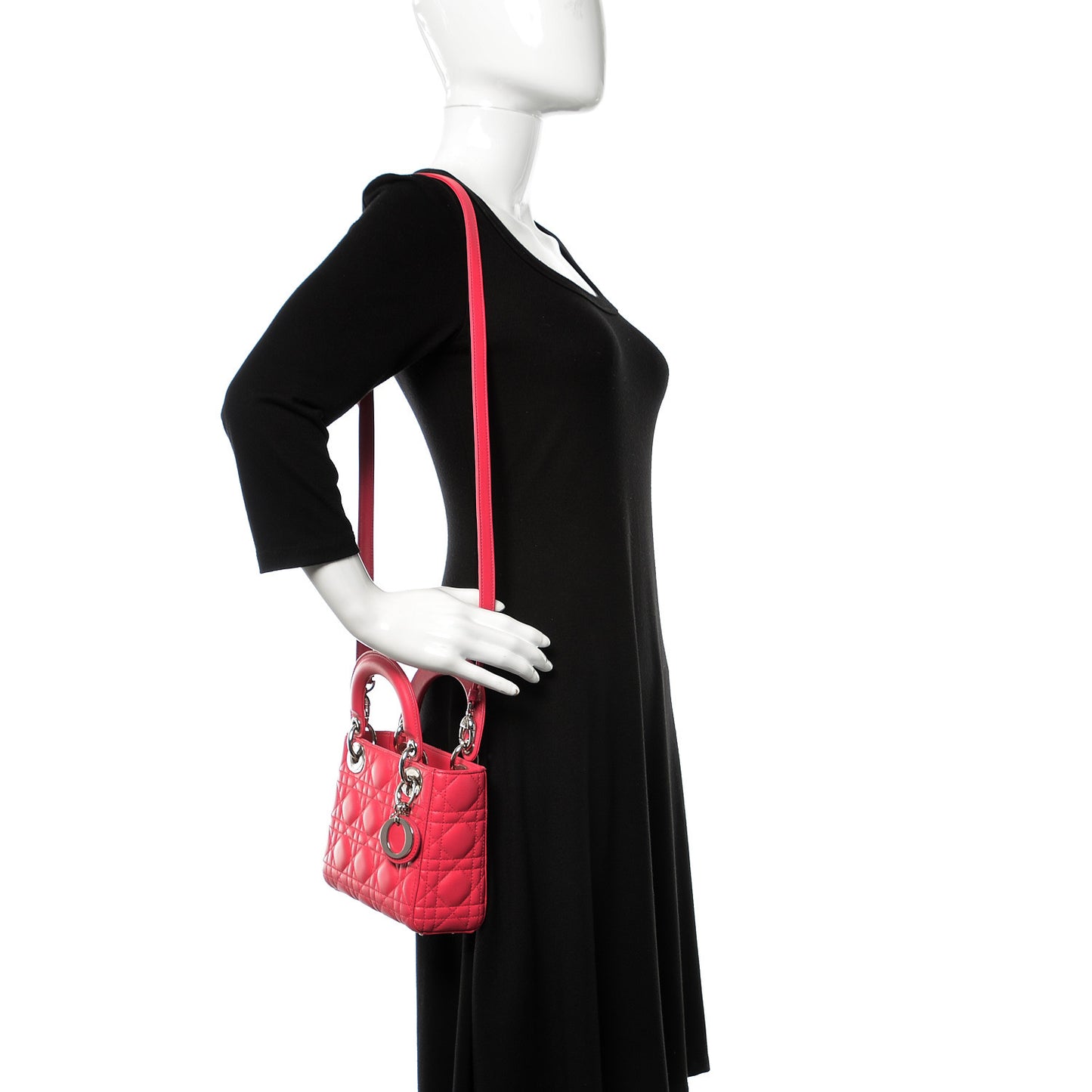 Lambskin Cannage Mini Lady Dior Fuchsia