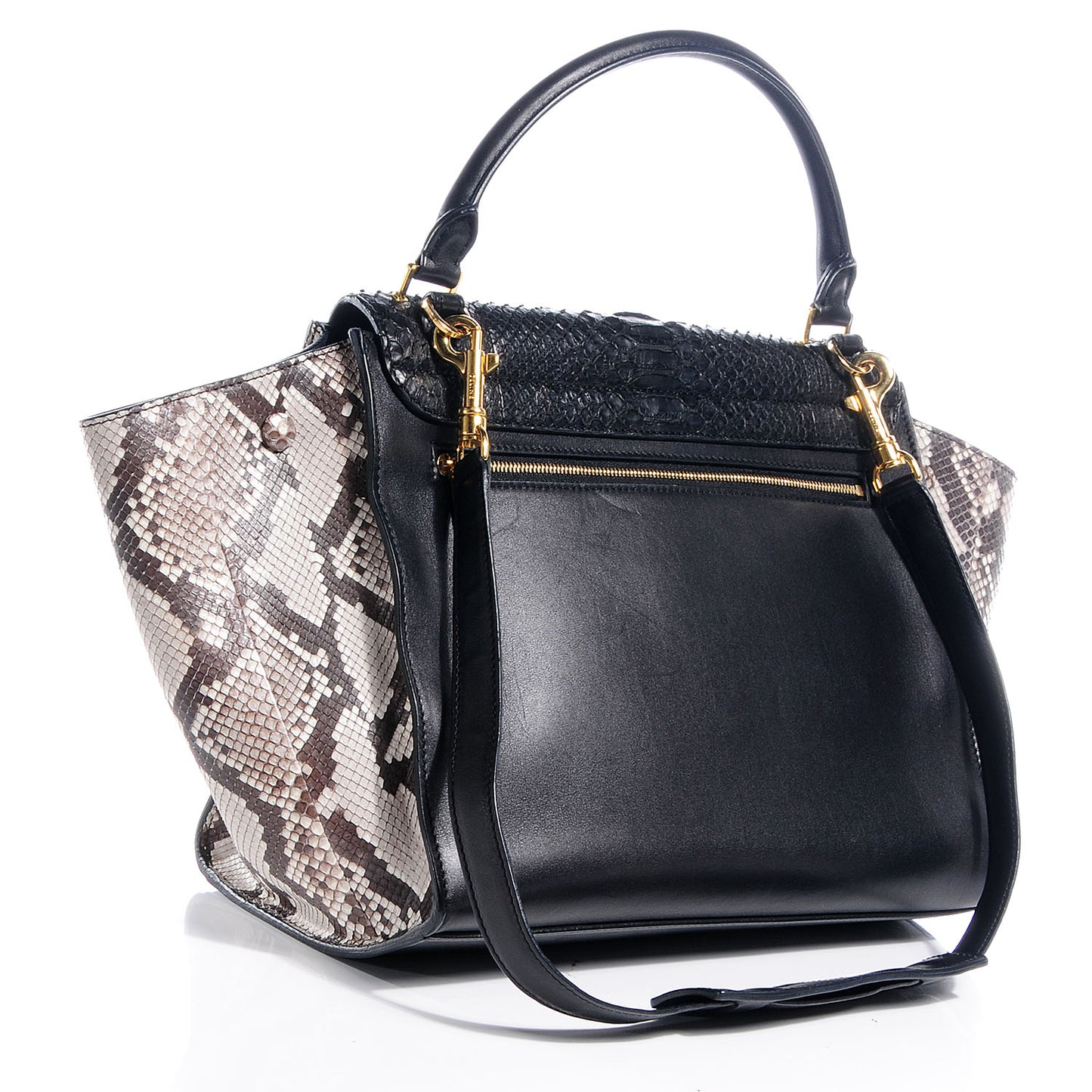 Python and Calfskin Small Trapeze Black Natural