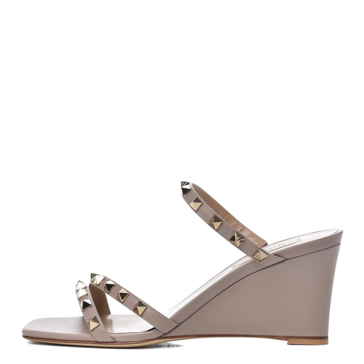 Calfskin Rockstud Wedge Slide Sandals 38.5 Poudre