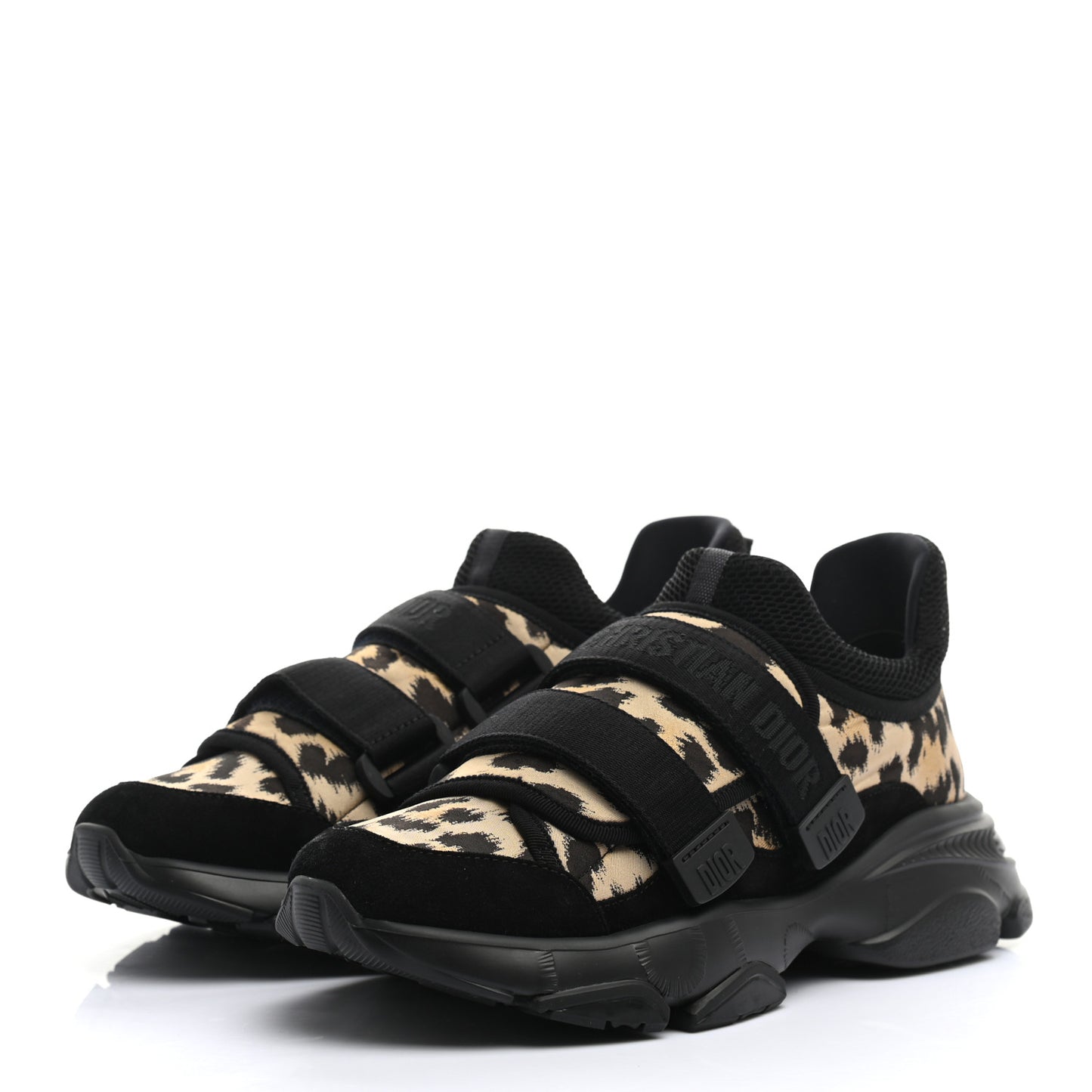 Technical Fabric Nylon Leopard Print Womens D-Wander Sneakers 38 Black