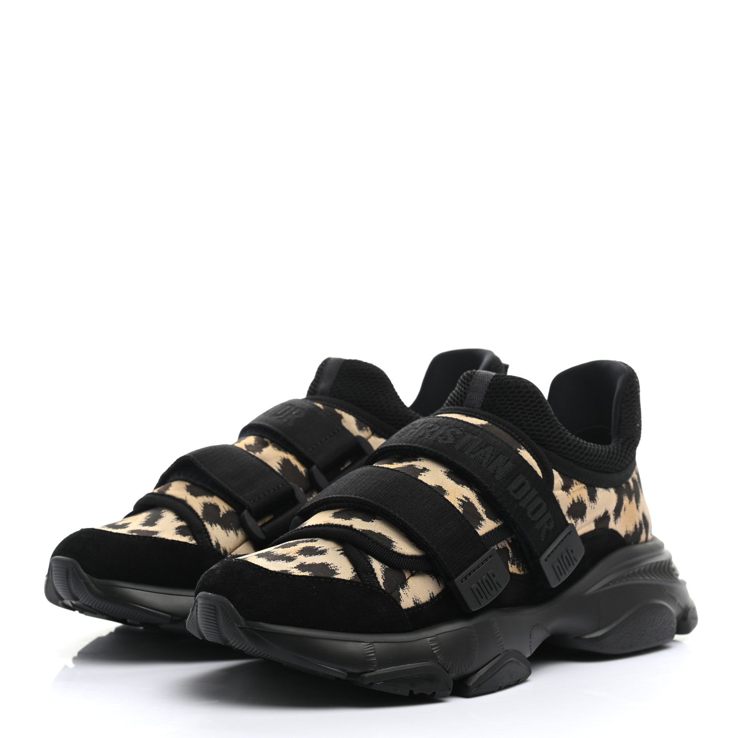 Christian Dior Technical Fabric Nylon Leopard Print Womens D-Wander Sneakers 38 Black 3 of 9