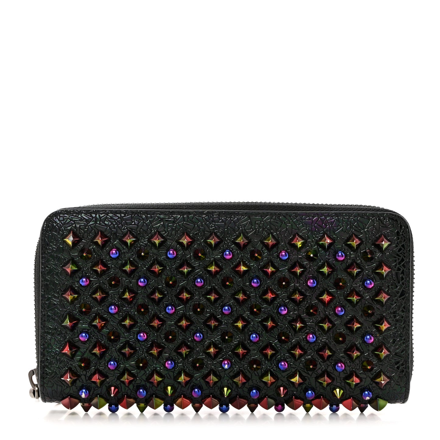 Metallic Patent Spikes Panettone Zip Around Wallet Black Multicolor Metal