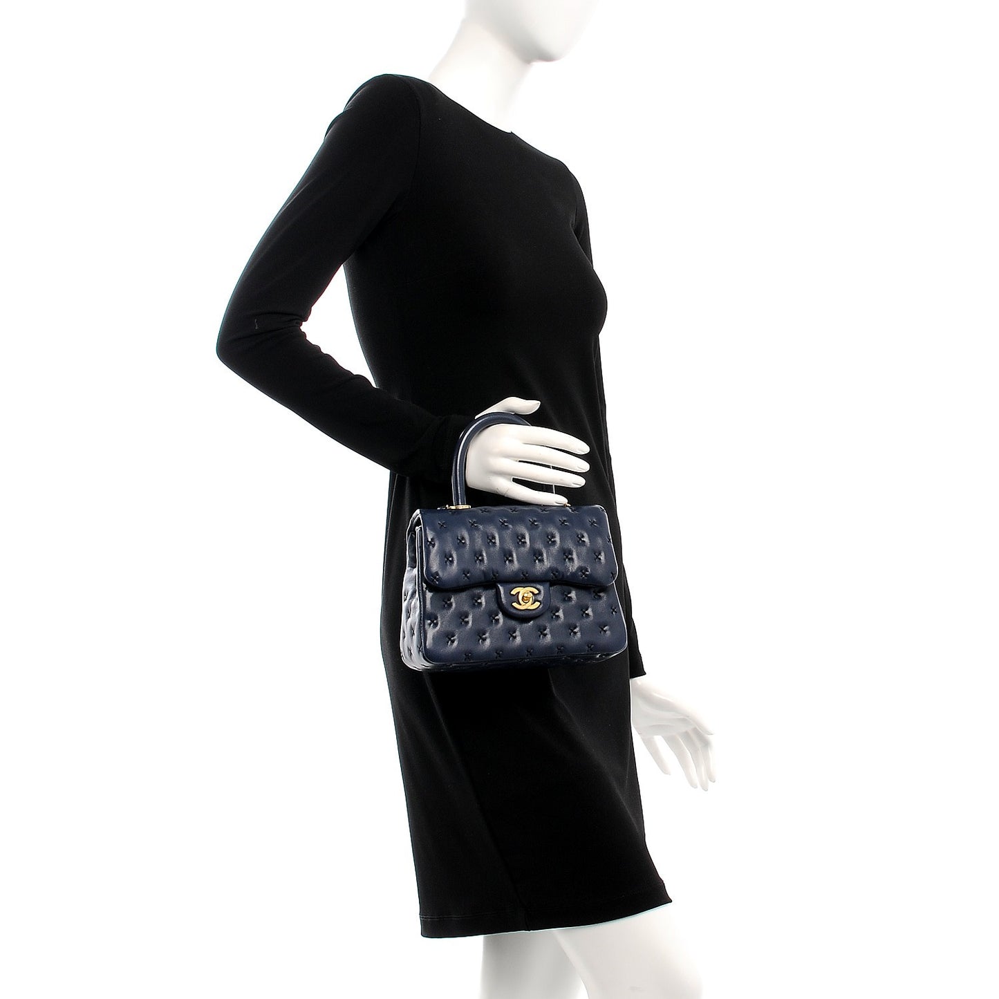 Lambskin Cross Stitch Mini Coco Handle Flap Dark Blue