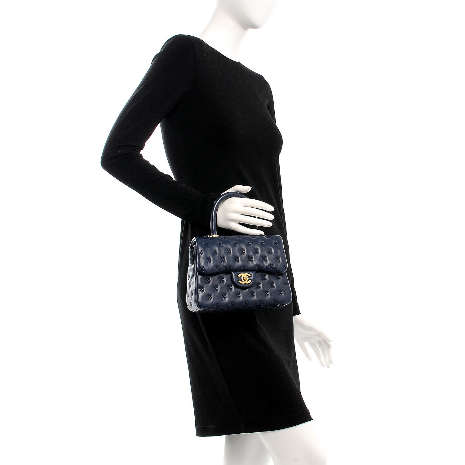 Chanel Lambskin Cross Stitch Mini Coco Handle Flap Dark Blue 2 of 11