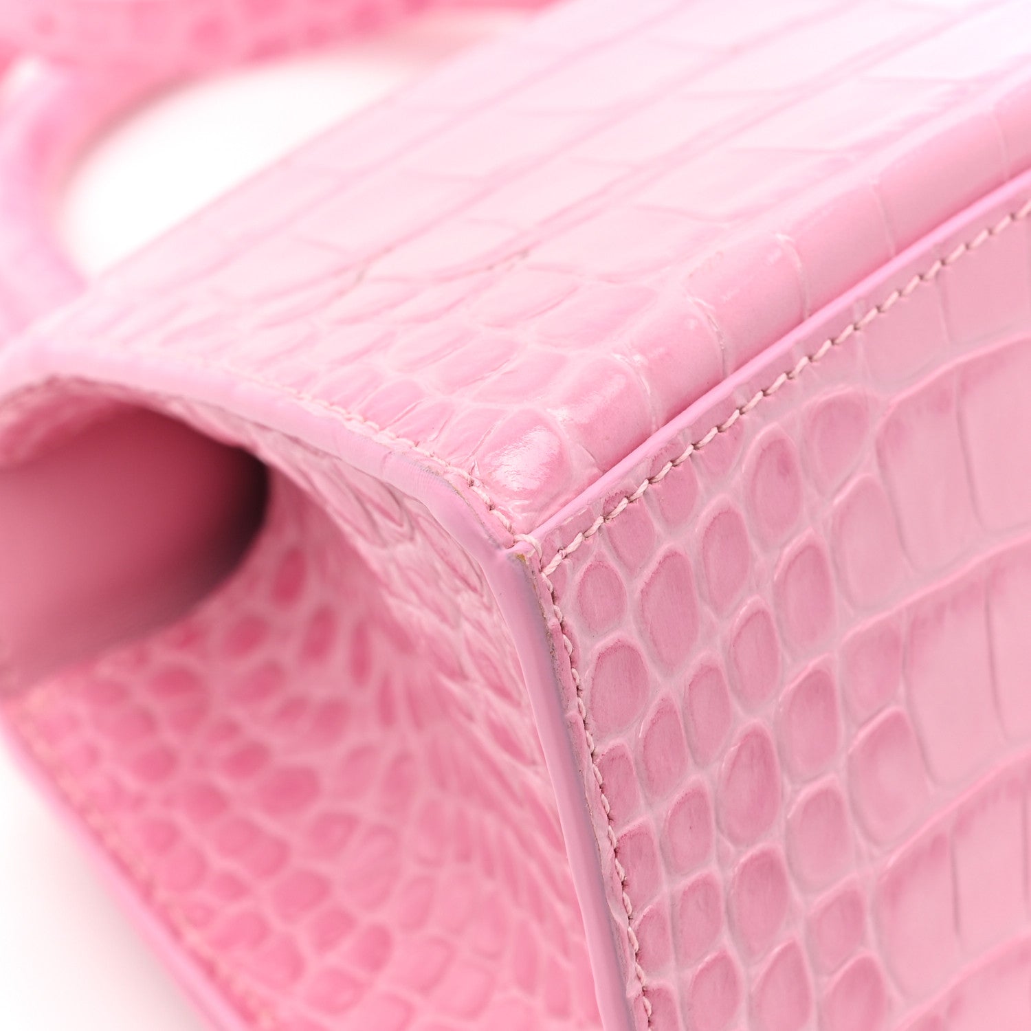 Balenciaga Shiny Calfskin Crocodile Embossed Small Hourglass Top Handle Bag Candy Pink 13 of 14