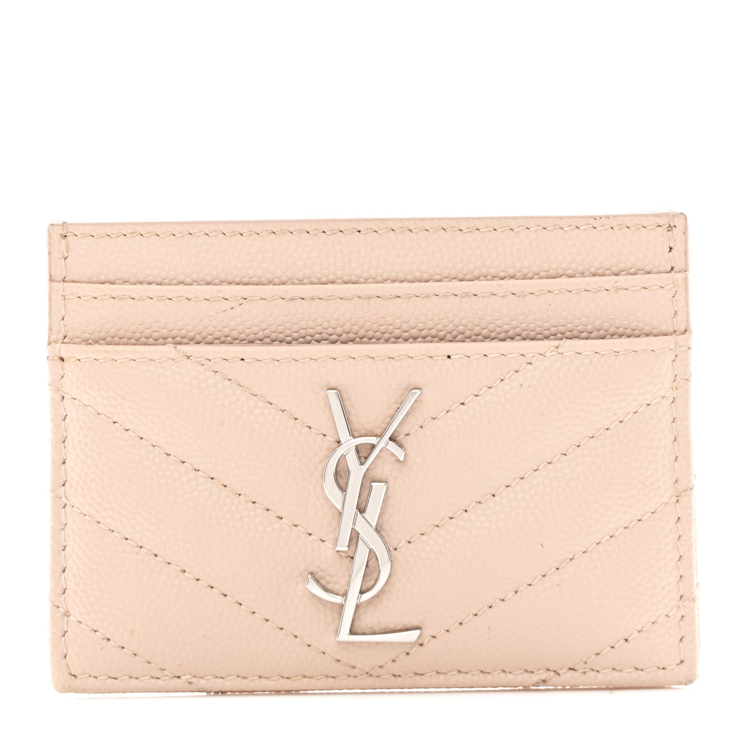 Saint Laurent Grain De Poudre Matelasse Chevron Monogram Credit Card Case Pale Pink 1 of 7