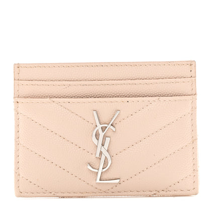 Saint Laurent Grain De Poudre Matelasse Chevron Monogram Credit Card Case Pale Pink 1 of 7