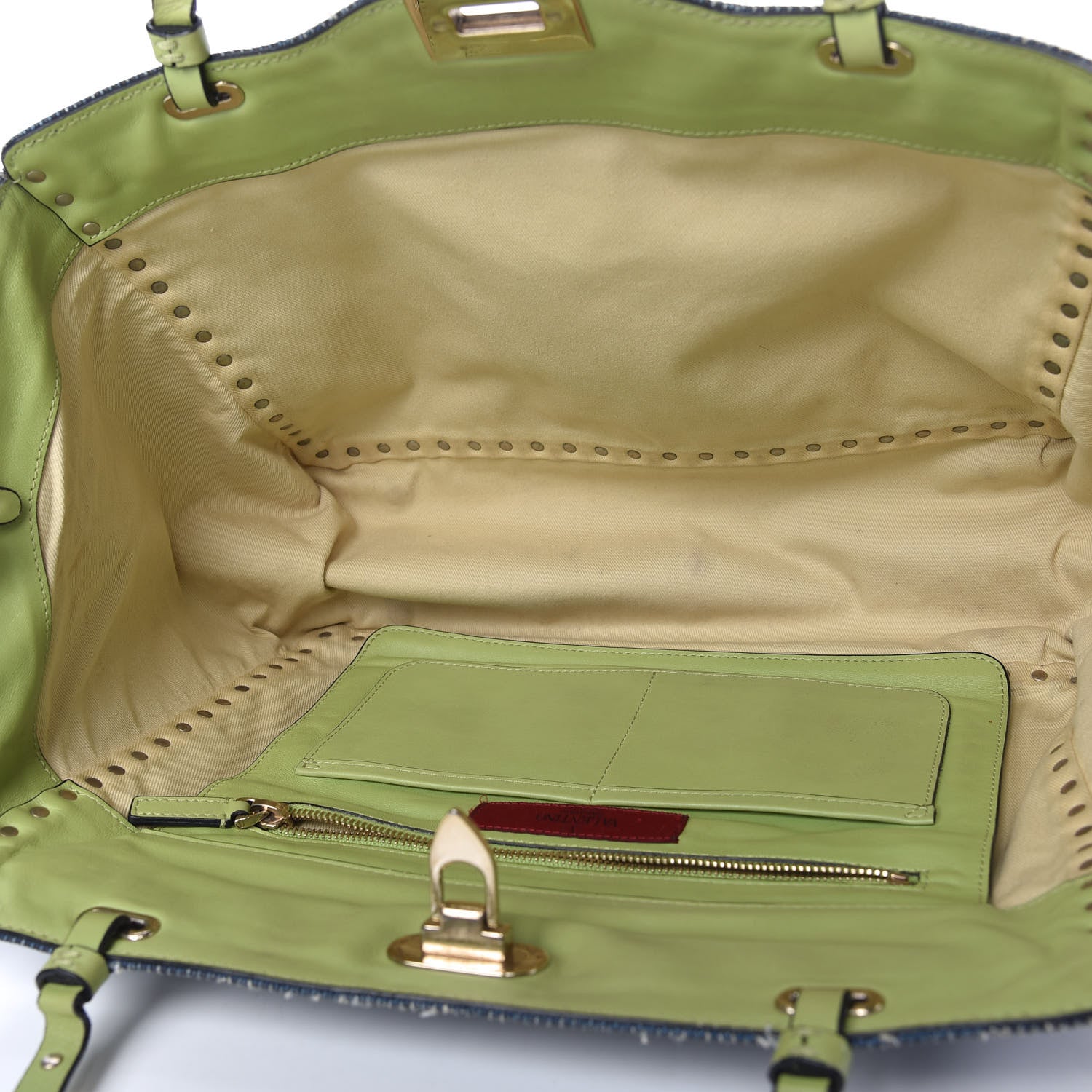 Valentino Garavani Denim Medium Rockstud Tote Blue Green 5 of 13