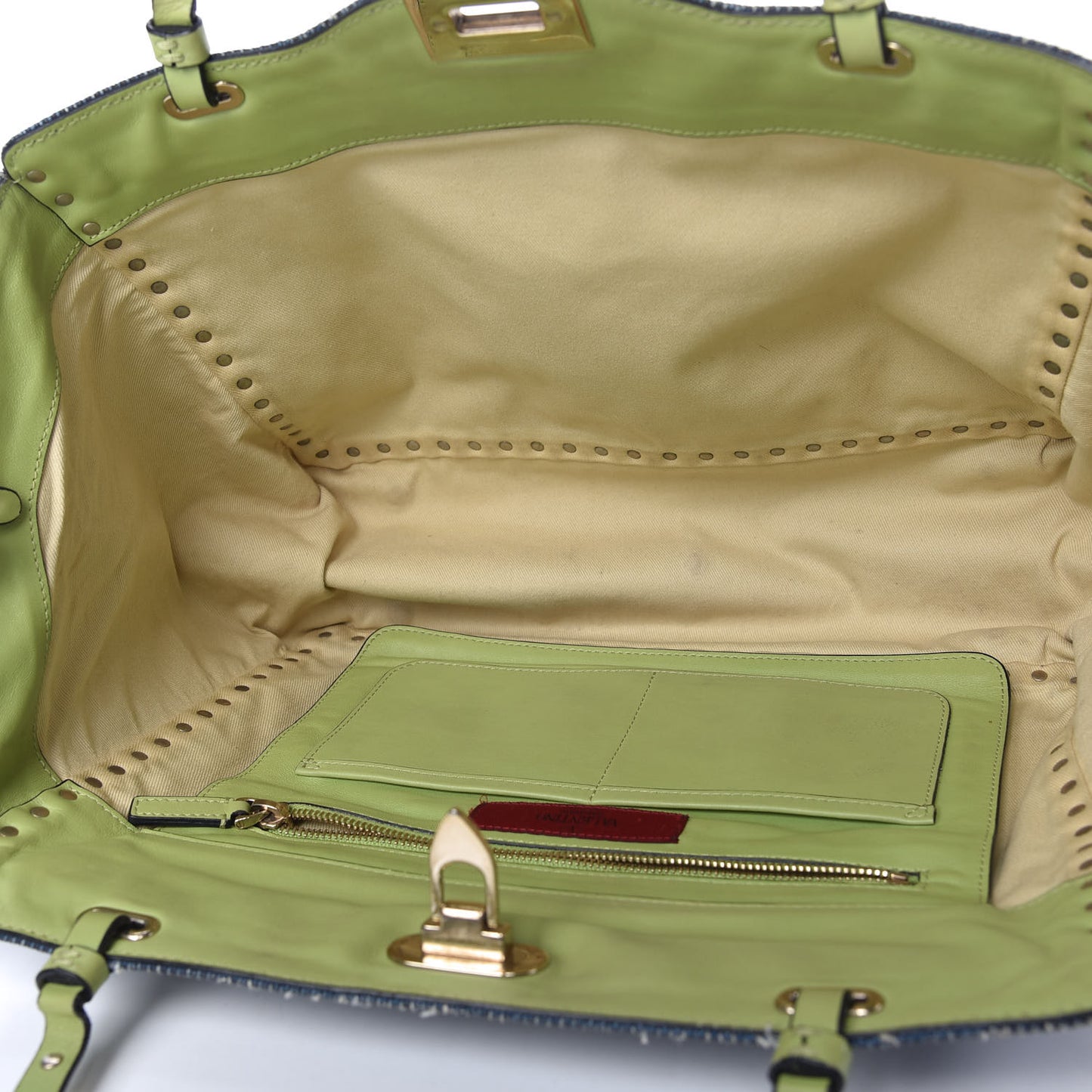 Denim Medium Rockstud Tote Blue Green