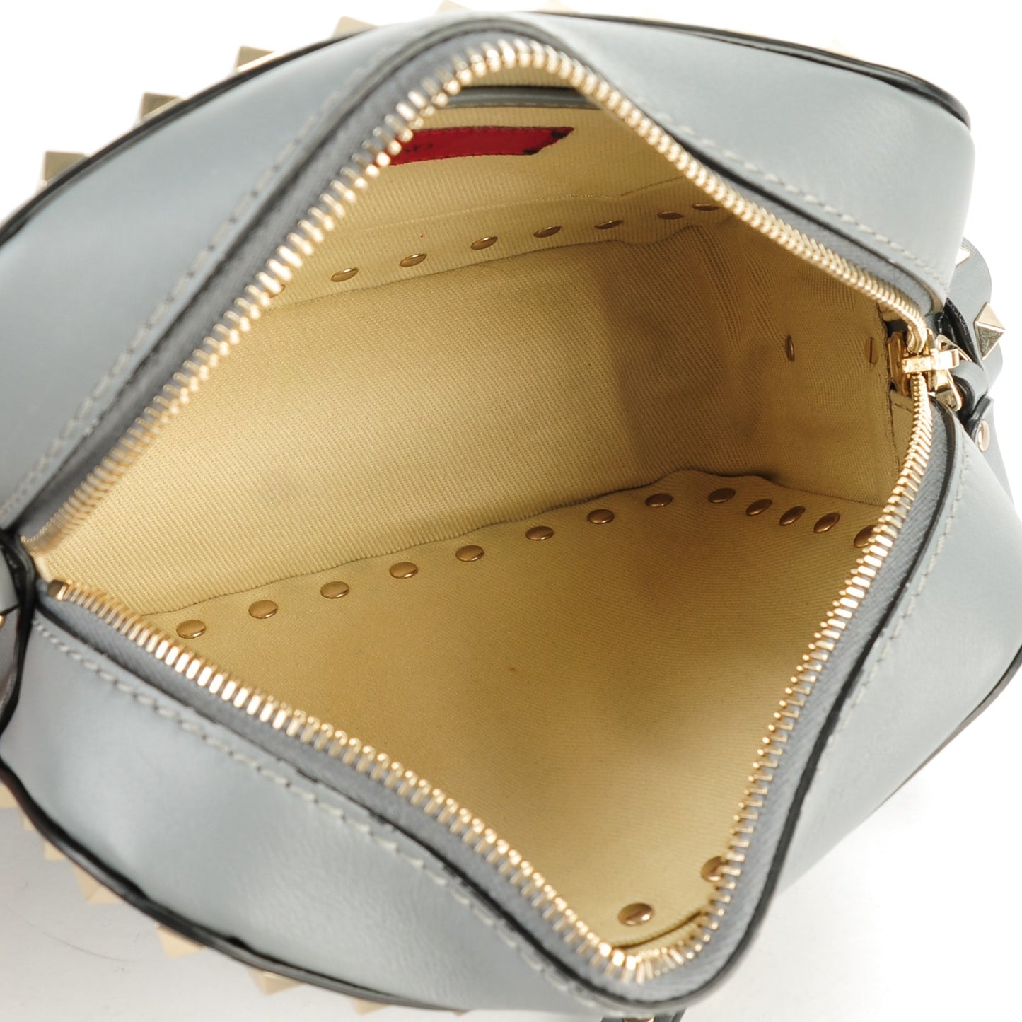Calfskin Rockstud Camera Crossbody Bag Light Stone