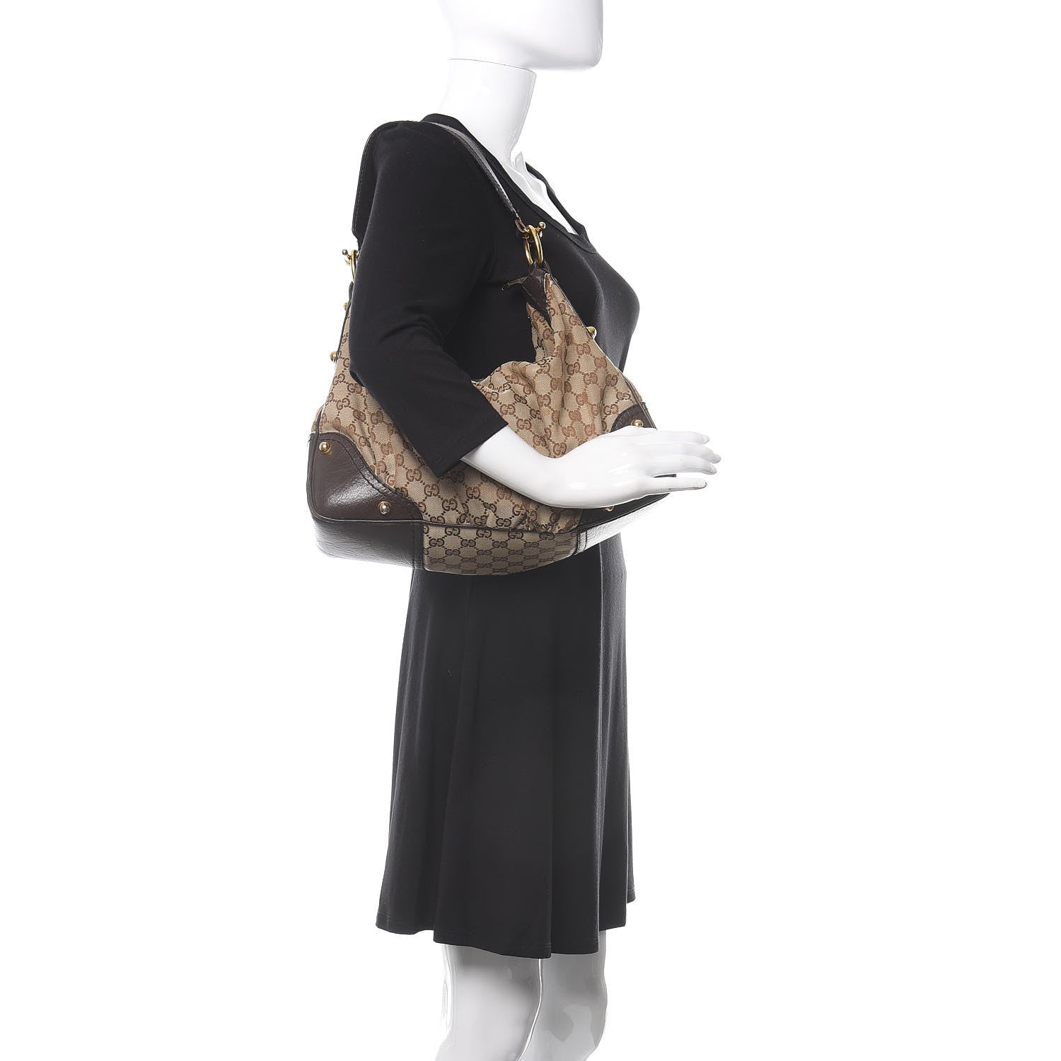 Gucci Monogram Medium Jockey Hobo Dark Brown 2 of 12