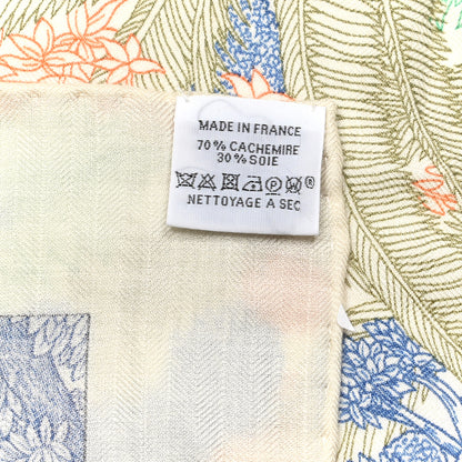 Hermes Cashmere Silk Faubourg Tropical Shawl 140 White Bleu Abricot 4 of 6