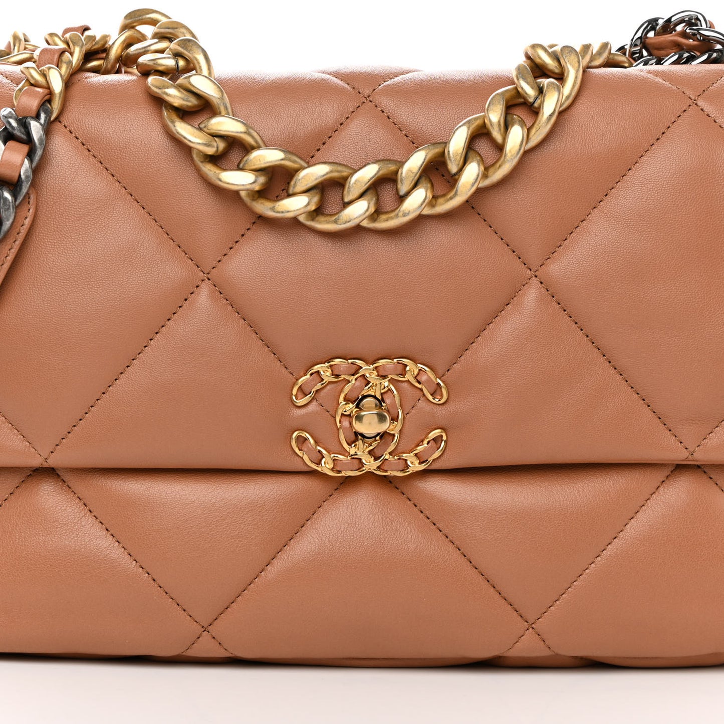 Lambskin Quilted Large Chanel 19 Flap Brown