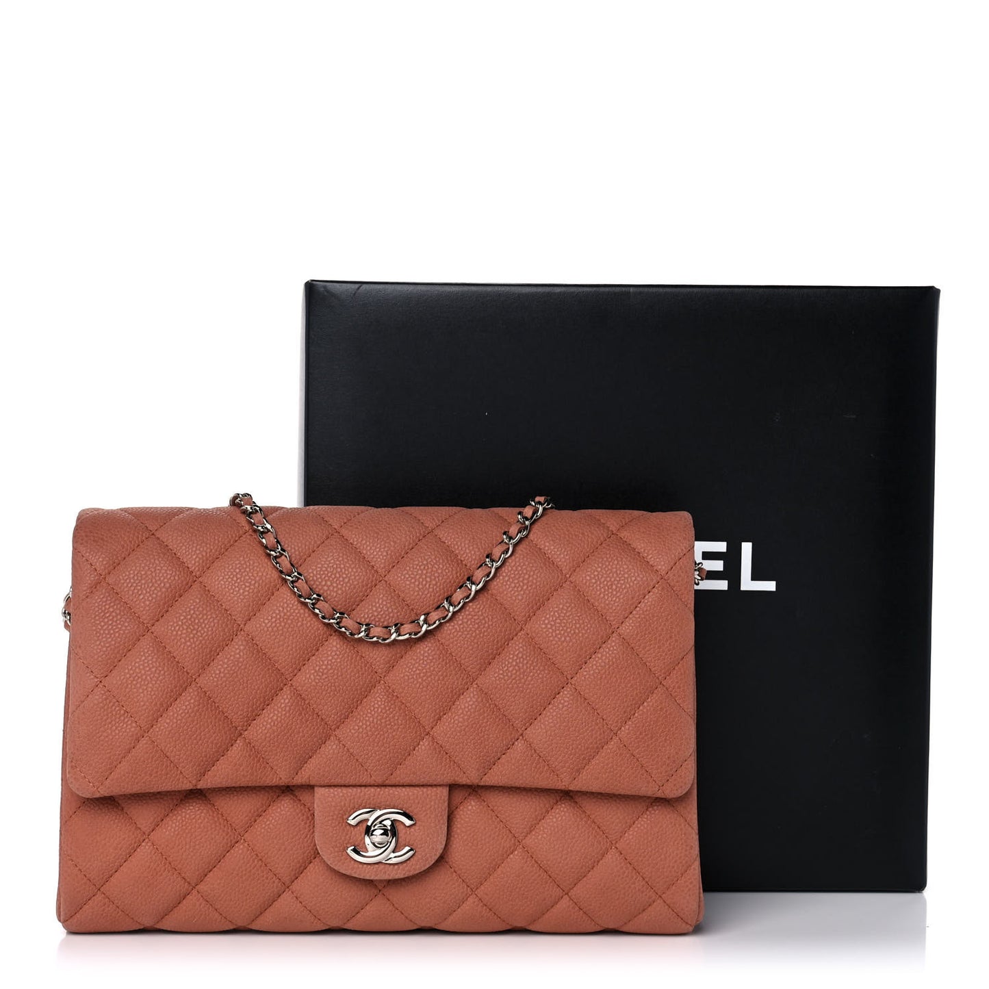 Iridescent Caviar Quilted Clutch With Chain Flap Light Brown