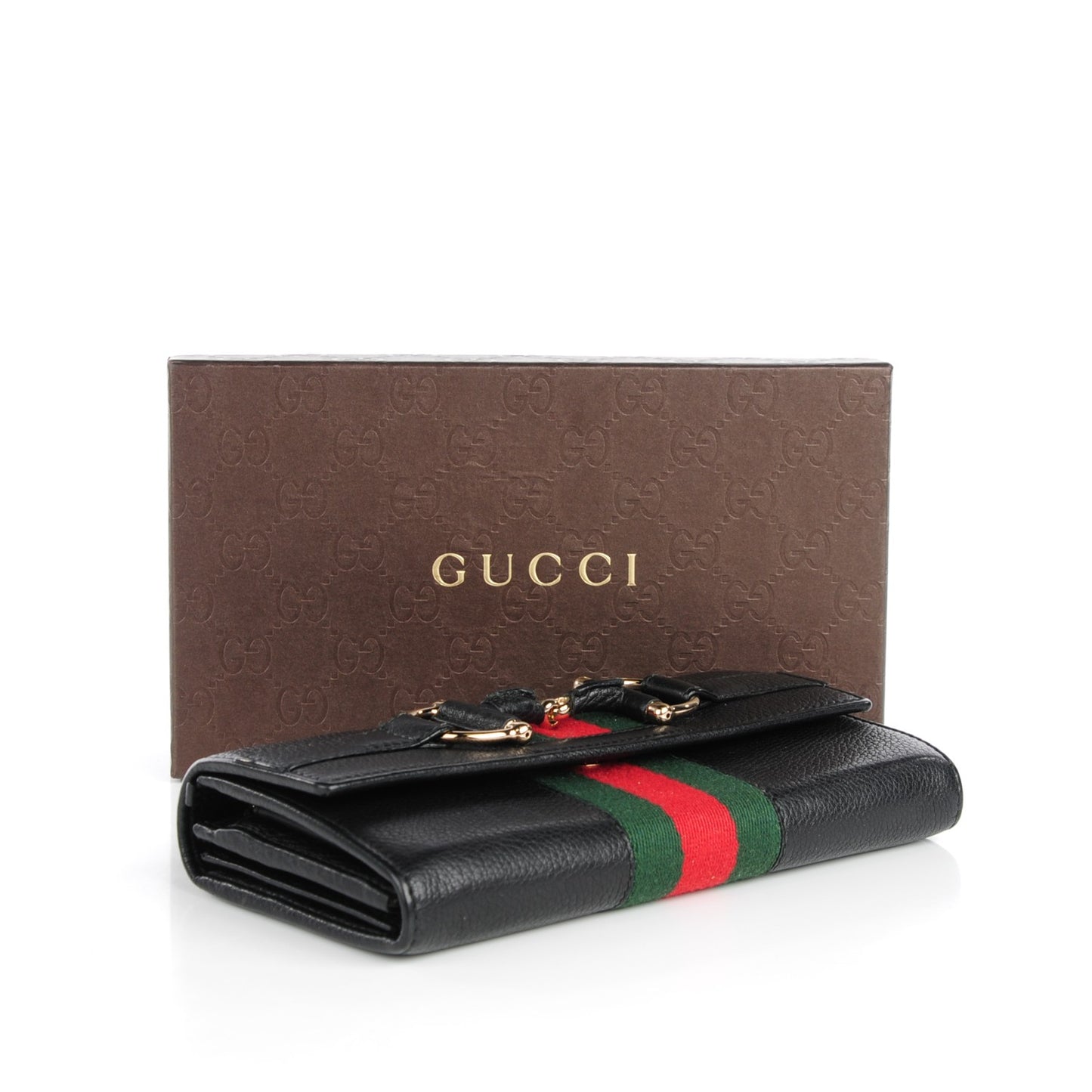Calfskin Web Horsebit Chain Clutch Wallet Black