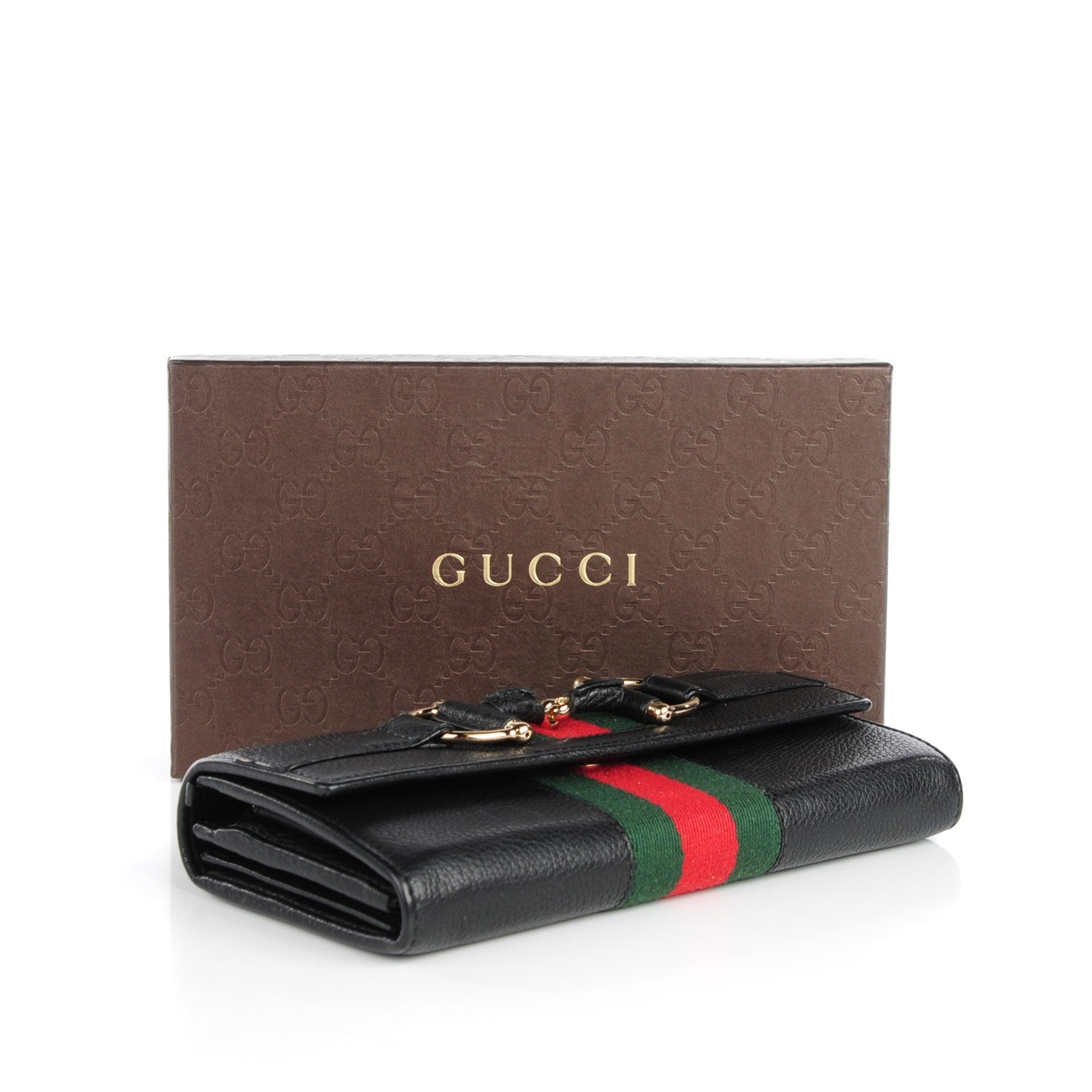 Gucci Calfskin Web Horsebit Chain Clutch Wallet Black 4 of 8