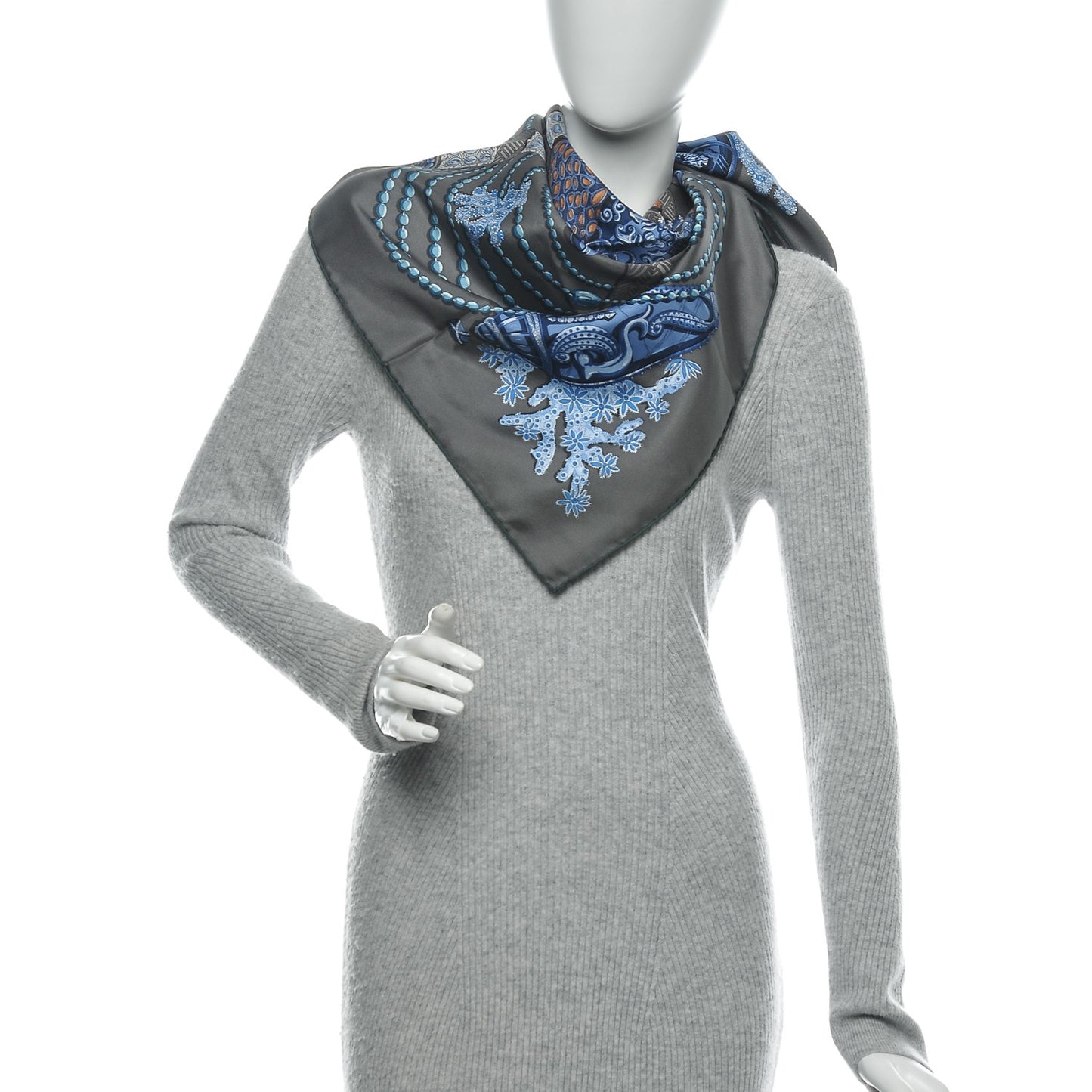 Silk Chemin De Corail Scarf 90 Anthracite Blue Jean Gris