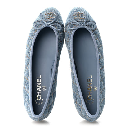 Chanel Denim Quilted CC Cap Toe Ballerina Flats 40 Light Blue 2 of 10