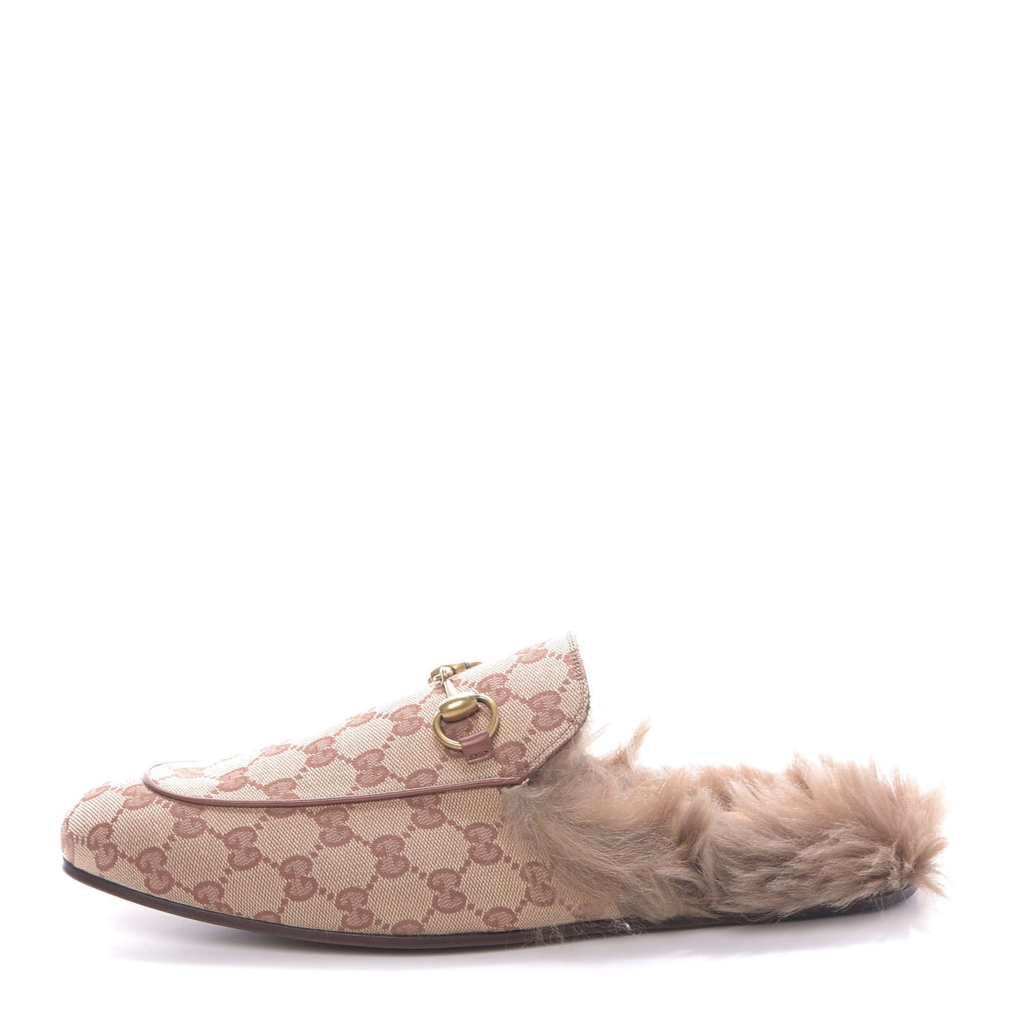 GG Monogram Fur Mens Princetown Slippers 9 Beige Ruggine Rust