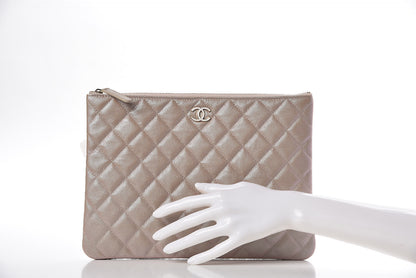 Chanel Iridescent Caviar Quilted Medium Cosmetic Case Beige 2 of 8
