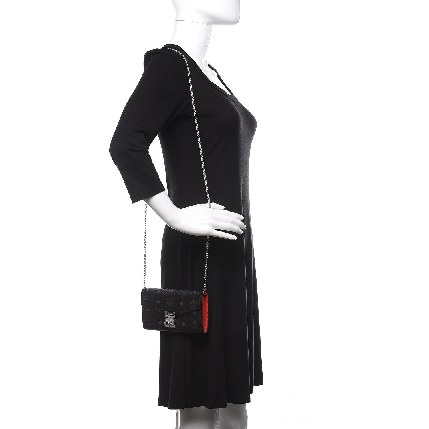 MCM Visetos Large Patricia Wallet On Chain Black Red 2 of 10