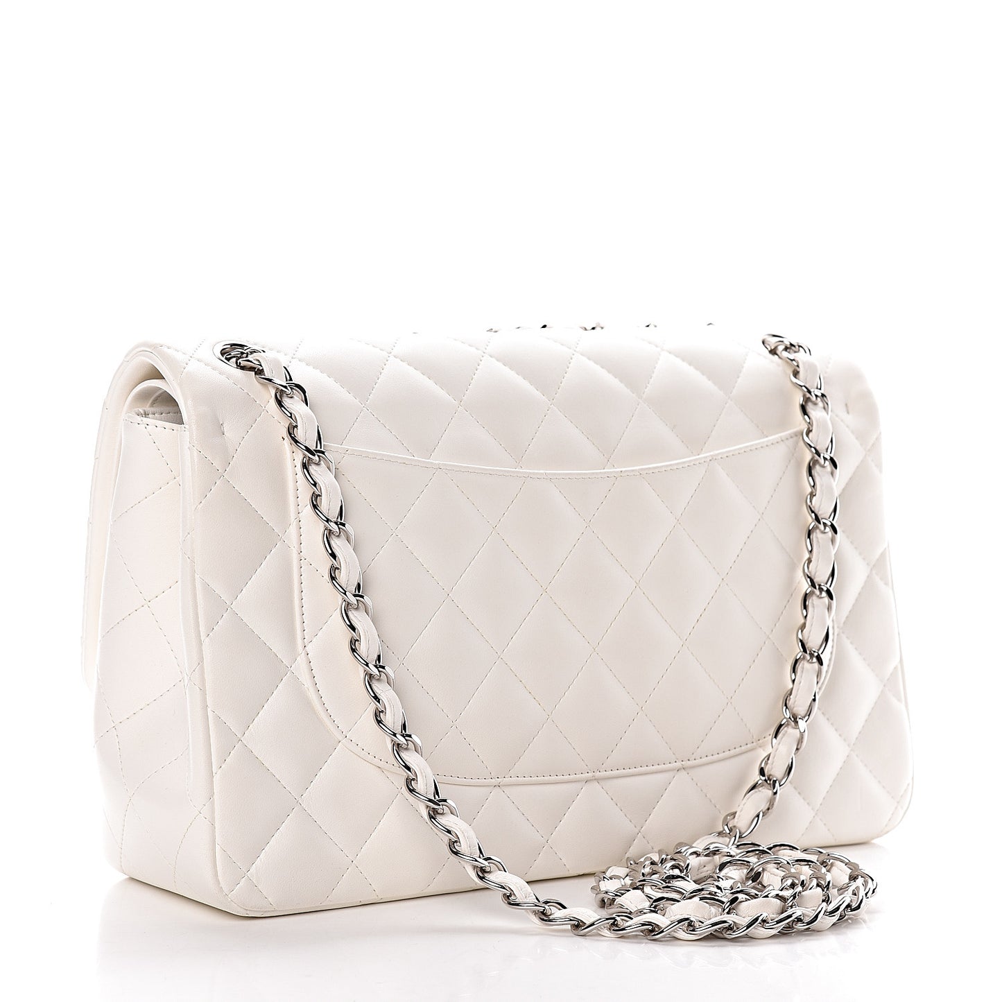 Lambskin Quilted Jumbo Double Flap White