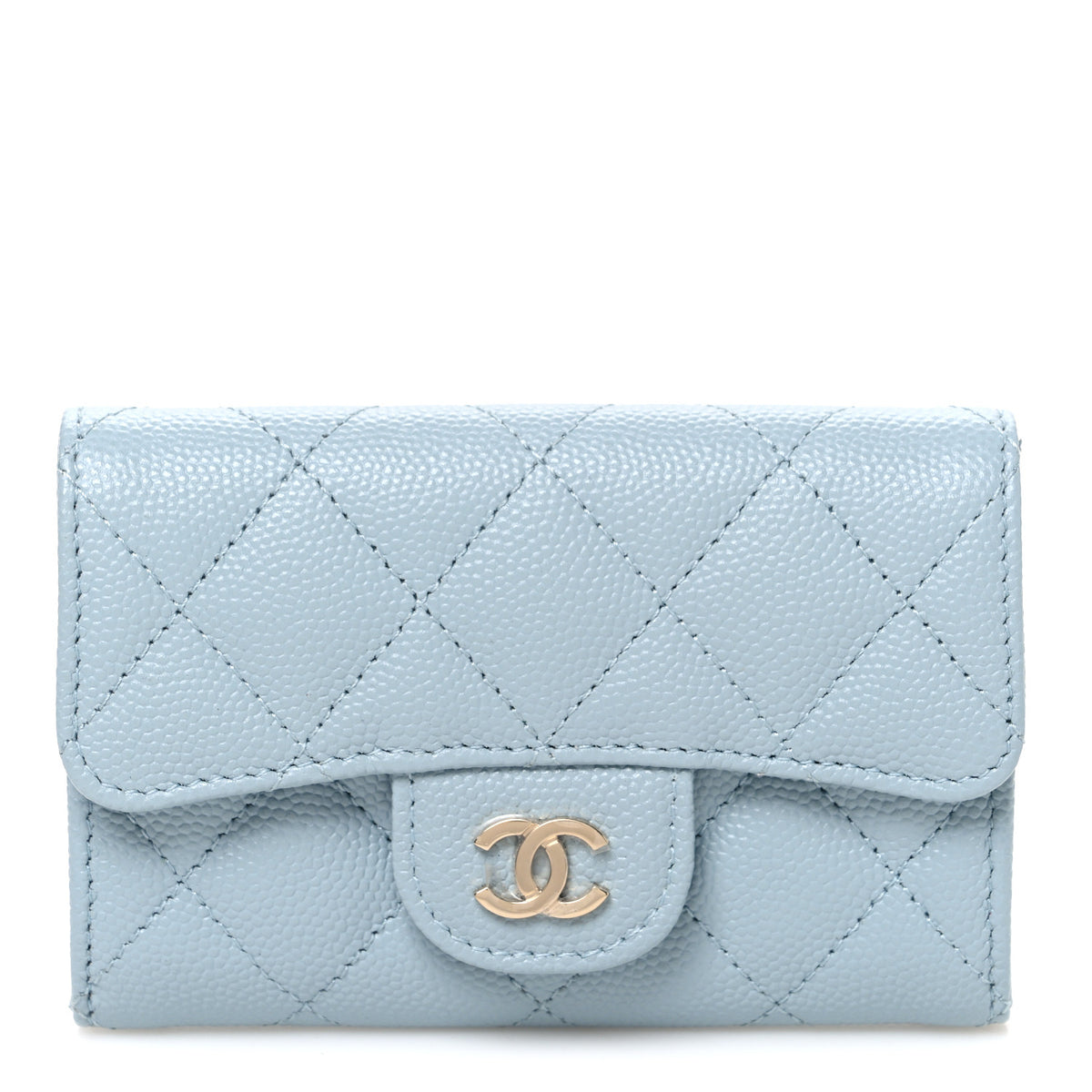 Chanel Caviar Quilted Flap Card Holder Wallet Light Blue 1 of 10