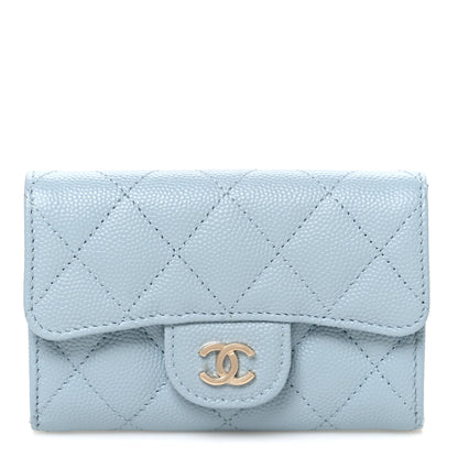 Chanel Caviar Quilted Flap Card Holder Wallet Light Blue 1 of 10