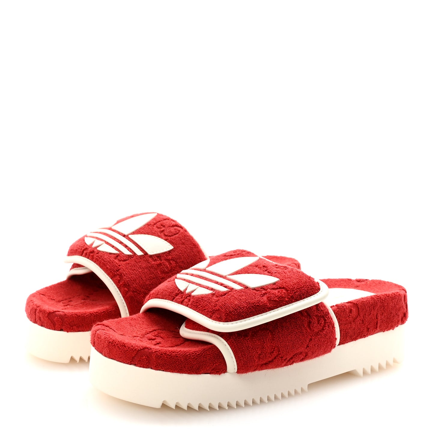 X ADIDAS Terry Cloth GG Monogram Womens Platform Sandals 37 Maple Red Off White