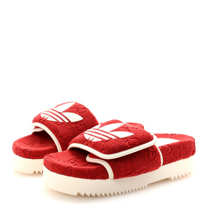 Gucci X ADIDAS Terry Cloth GG Monogram Womens Platform Sandals 37 Maple Red Off White 4 of 9