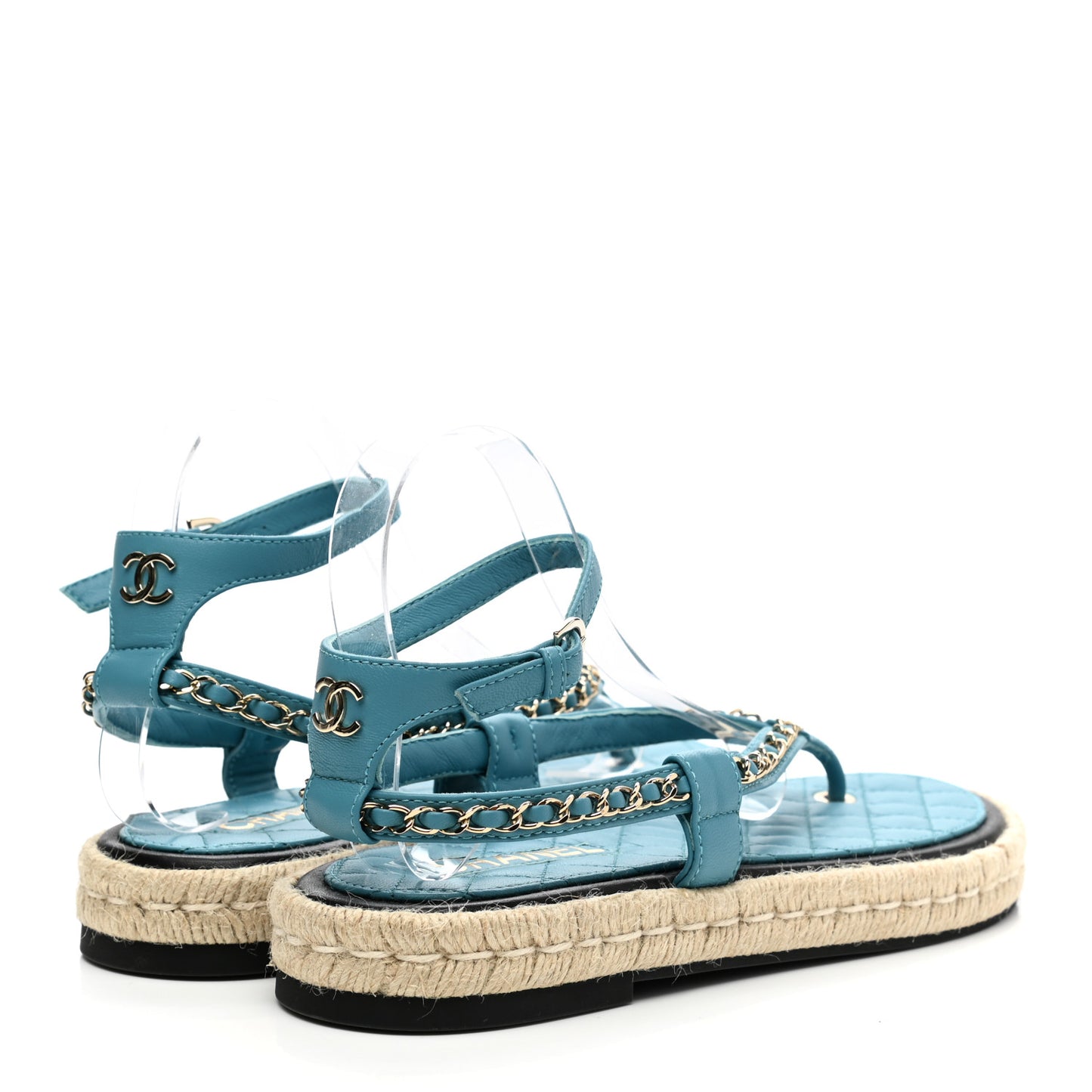 Lambskin Chain CC Thong Espadrille Sandals 40 Blue