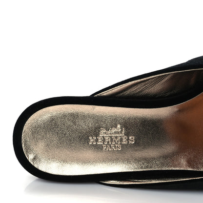 Hermes Velvet Goatskin Oz Mules 37 Black 6 of 9