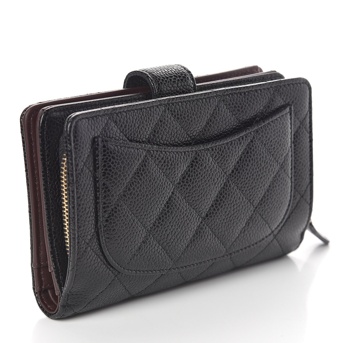 Caviar Quilted Zipped Pocket Wallet Black