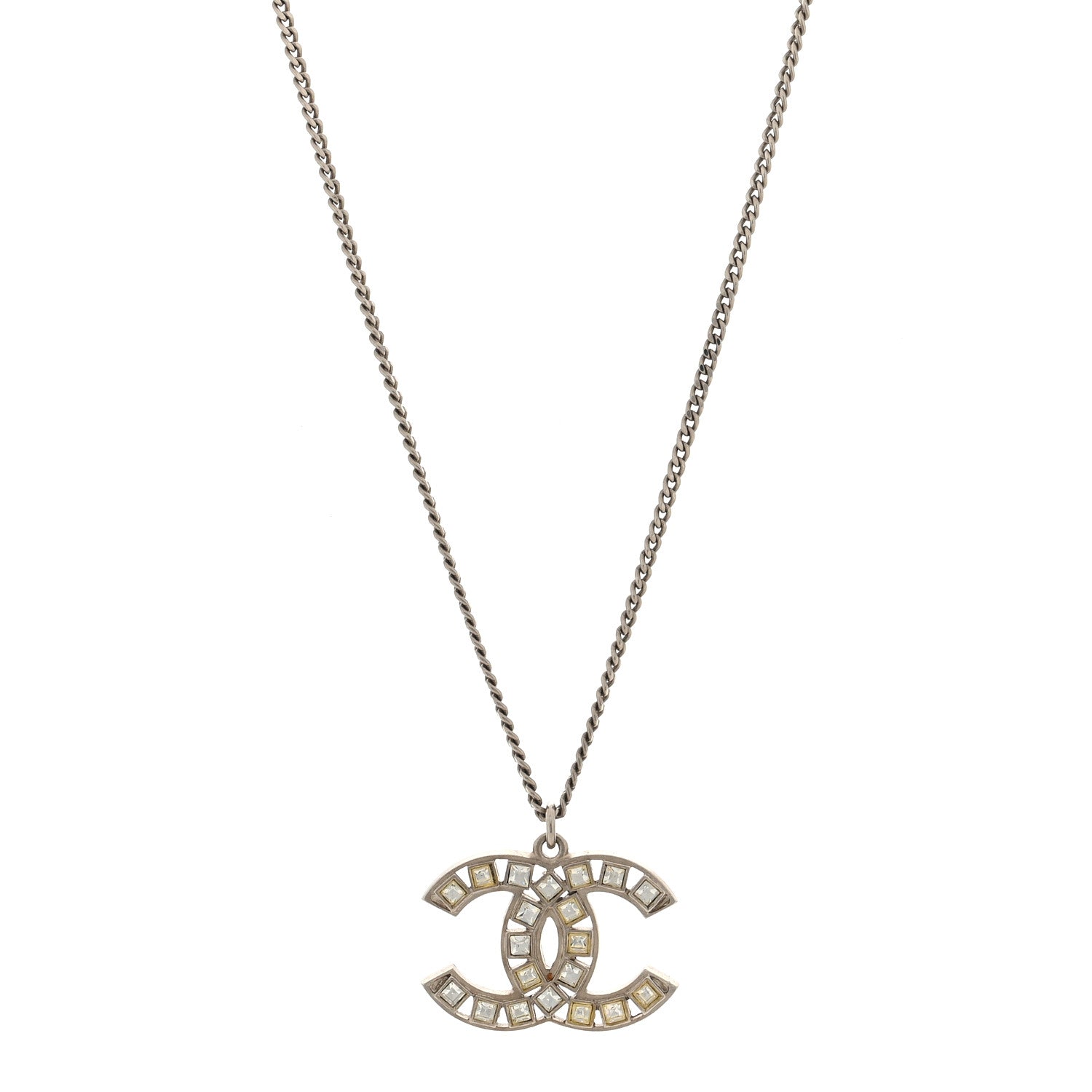 Chanel Baguette Crystal CC Necklace Silver 1 of 4