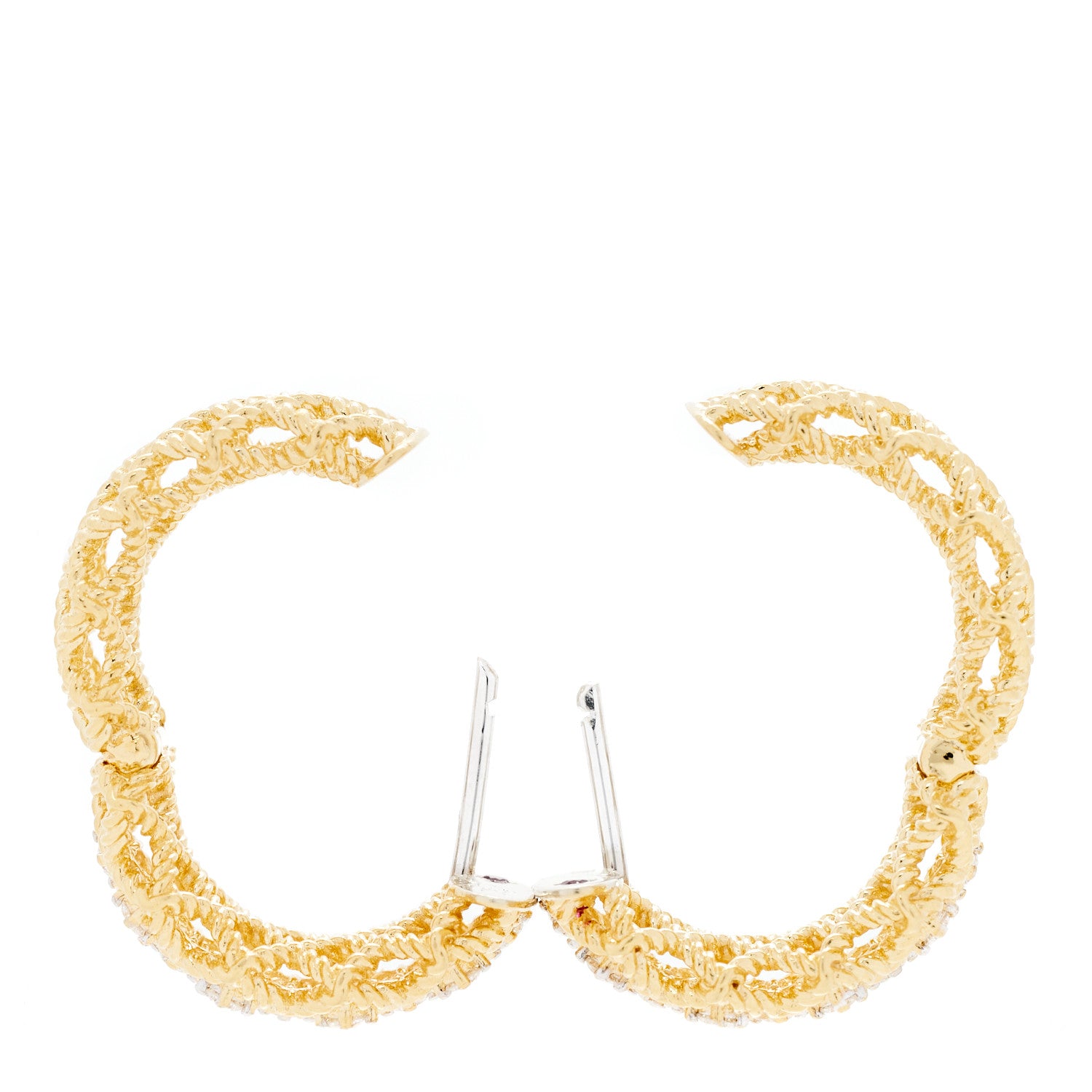 Roberto Coin 18K Yellow Gold Diamond Barocco Three Row Hoop Earrings 3 of 5