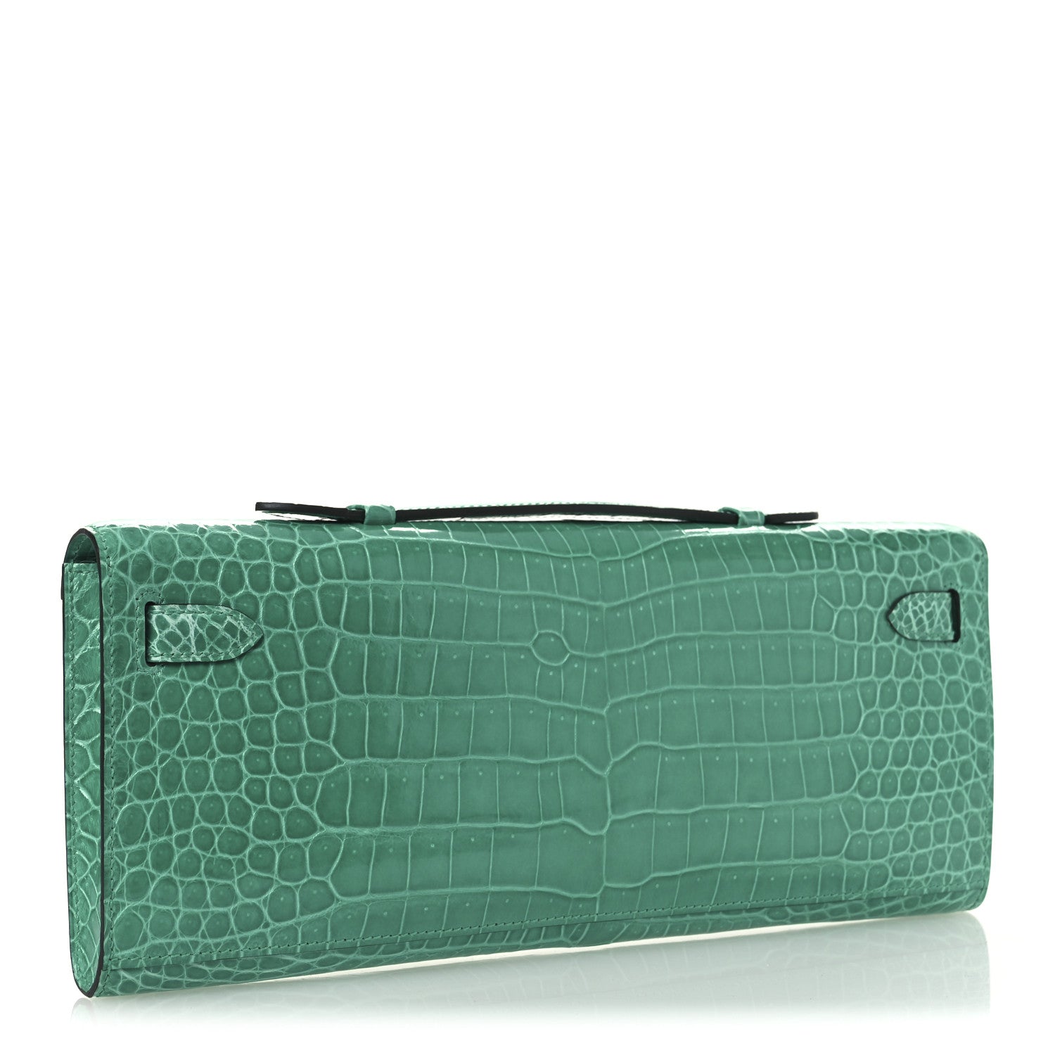Hermes Shiny Porosus Crocodile Kelly Cut Pochette Vert Jade
