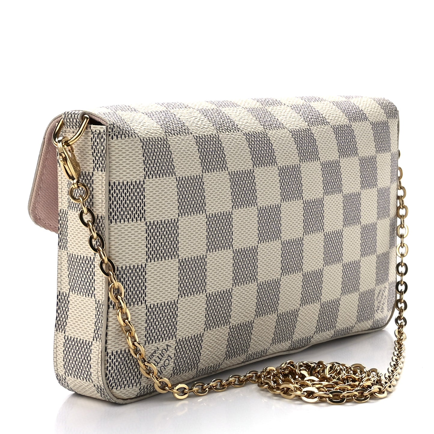 Damier Azur Pochette Felicie Chain Wallet Rose Ballerine